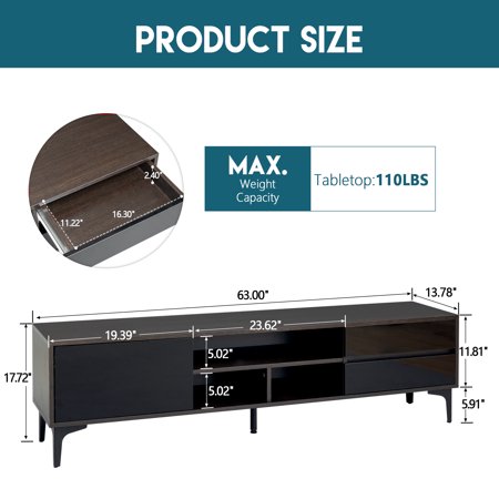 uhomepro TV Stand for TVs up to 70", Living Room Entertainment Center with RGB LED Lights and Storage Shelves Furniture, High Gloss TV Cabinet Console Table, Quick Assemble, Dark Brown+Black