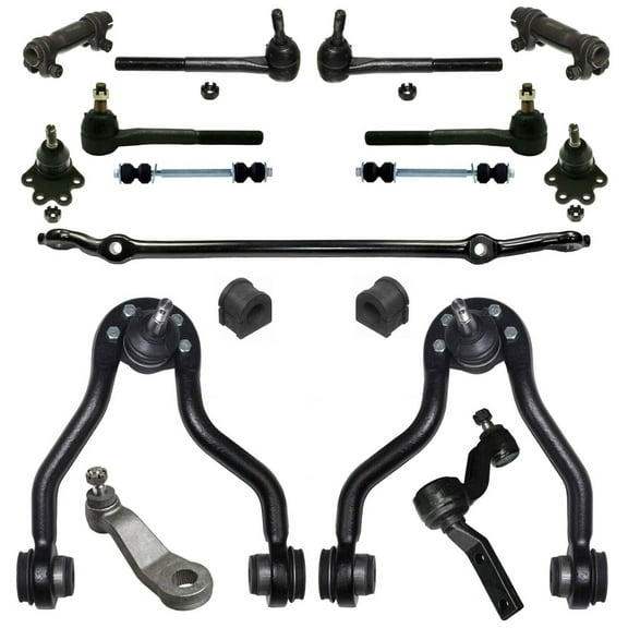 17 Pc Complete Suspension Kit Center Link, Adjusting Sleeves, Tie Rod Ends, Lower Ball Joints (Bolt On Types), Idler & Pitman Arms, Sway Bar End Links, Upper Control Arms
