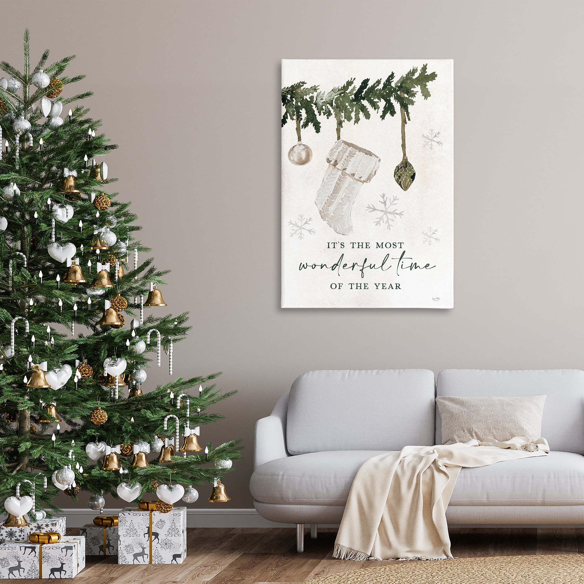 Stupell Industries Festive Hanging Stocking Holiday Painting Gallery Wrapped Canvas Art Print Wall Art, 30 x 45