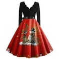 thumbnail image 3 of Women's Casual Fashion Christmas Holiday Print V-neck Vintage Dress for Retro Style and Party Occasions, Comfortable Women's Long Sleeve Holiday Dress,Red,XL, 3 of 3