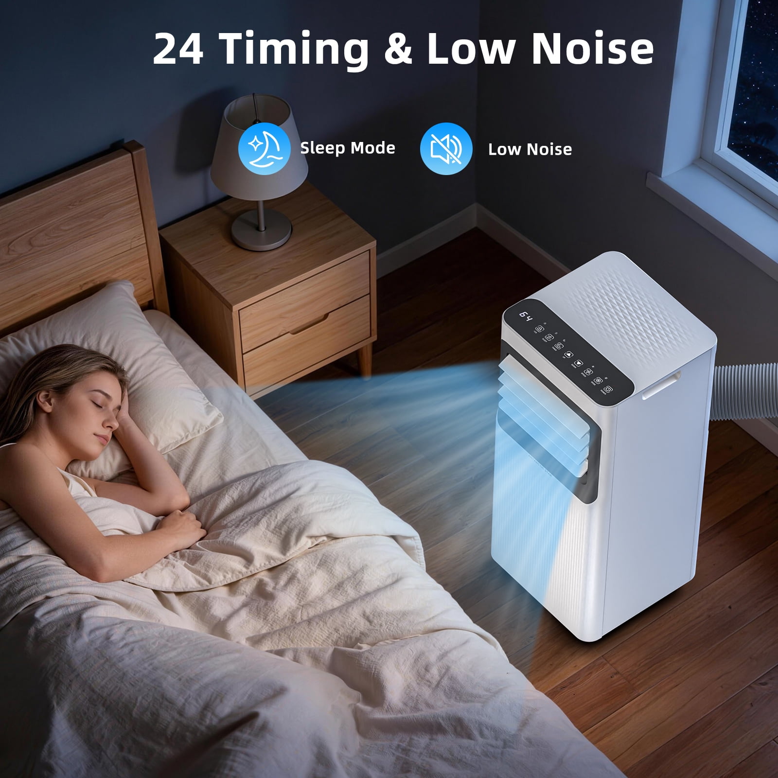 Portable Air Conditioners 8,000 BTU,4-in-1 Air Conditioner Portable Up to 250 Sq.Ft. with Cool,Fan,Dehumidifier,Sleep,Portable AC Unit with LED Remote & 24H Timer,Installation Kits