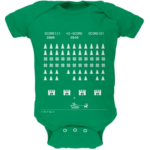 Classic Arcade Game Ugly Christmas Sweater Green Baby One Piece - 18-24 months