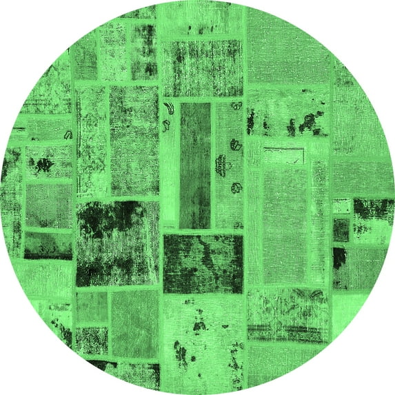 Ahgly Company Indoor Round Patchwork Emerald Green Transitional Area Rugs, 3' Round