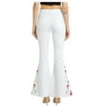 thumbnail image 2 of Womens Floral Daisy Embroidered Mid Rise Bell Bottom Flare Frayed Hem Jeans, 2 of 5