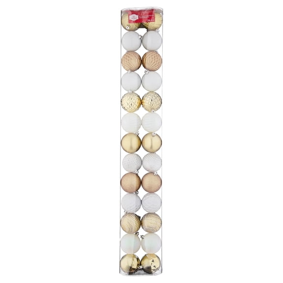 26-Count Gold and White Ball Shatterproof Christmas Ornaments, 3", by Holiday Time