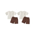 thumbnail image 2 of BemeyourBBs Toddler Baby Boy Summer Clothes Infant baby Boys Cotton Linen Outfits Short Sleeve Solid Color Button Down Shirt Tops and Elastic Waist Pockets Shorts 2Pcs Set, 2 of 9