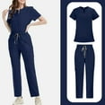 thumbnail image 6 of Minjewel Women's Casual Comfort Short Sleeve Scrubs for Women Set, Breathable & Relaxed Fit Scrub Set for Nurses, Caregivers & Healthcare Workers,Dark Blue M, 6 of 7