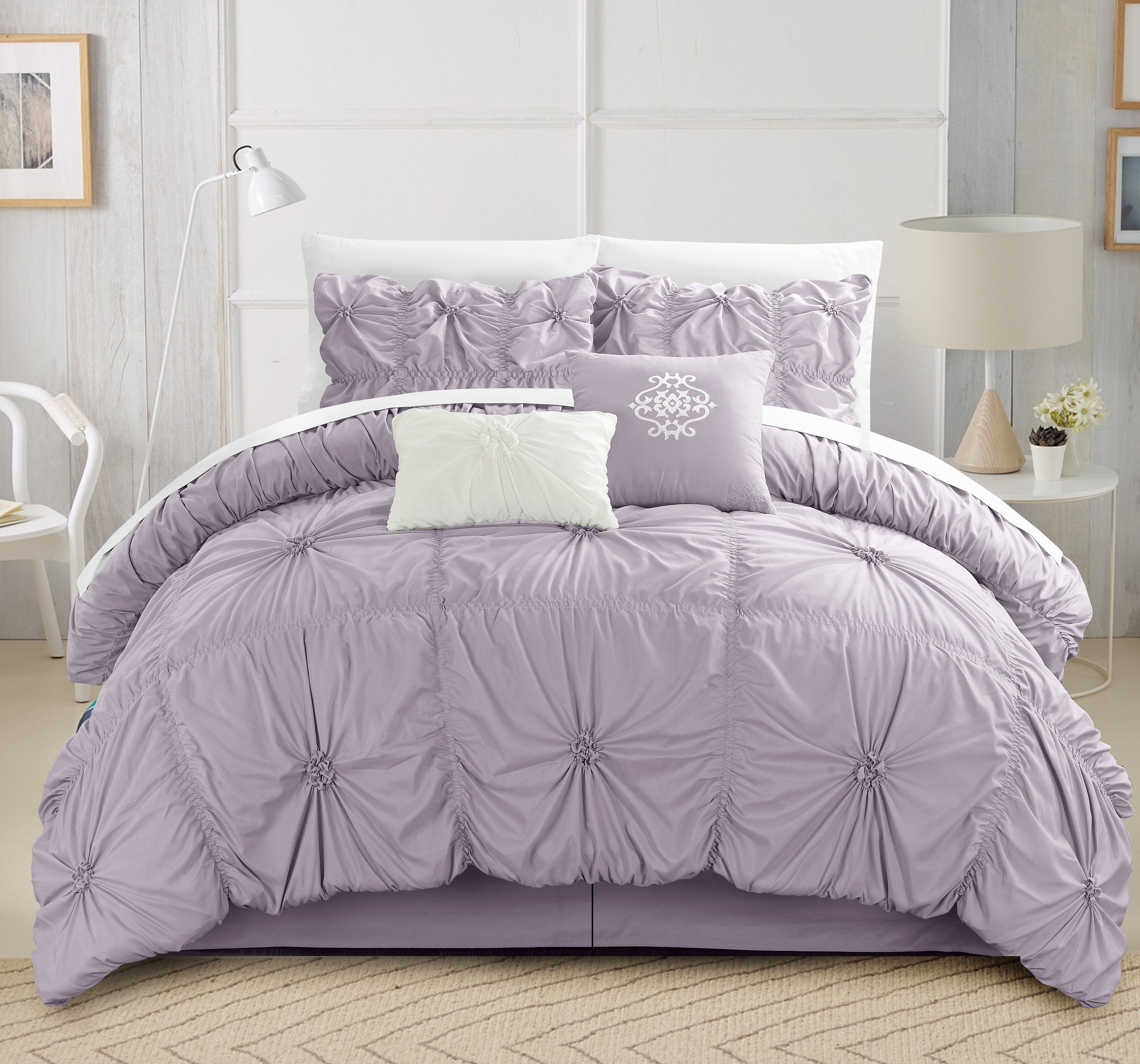 Chic Home Hyatt 6Piece Comforter Floral Pinch Pleated Ruffled Designer