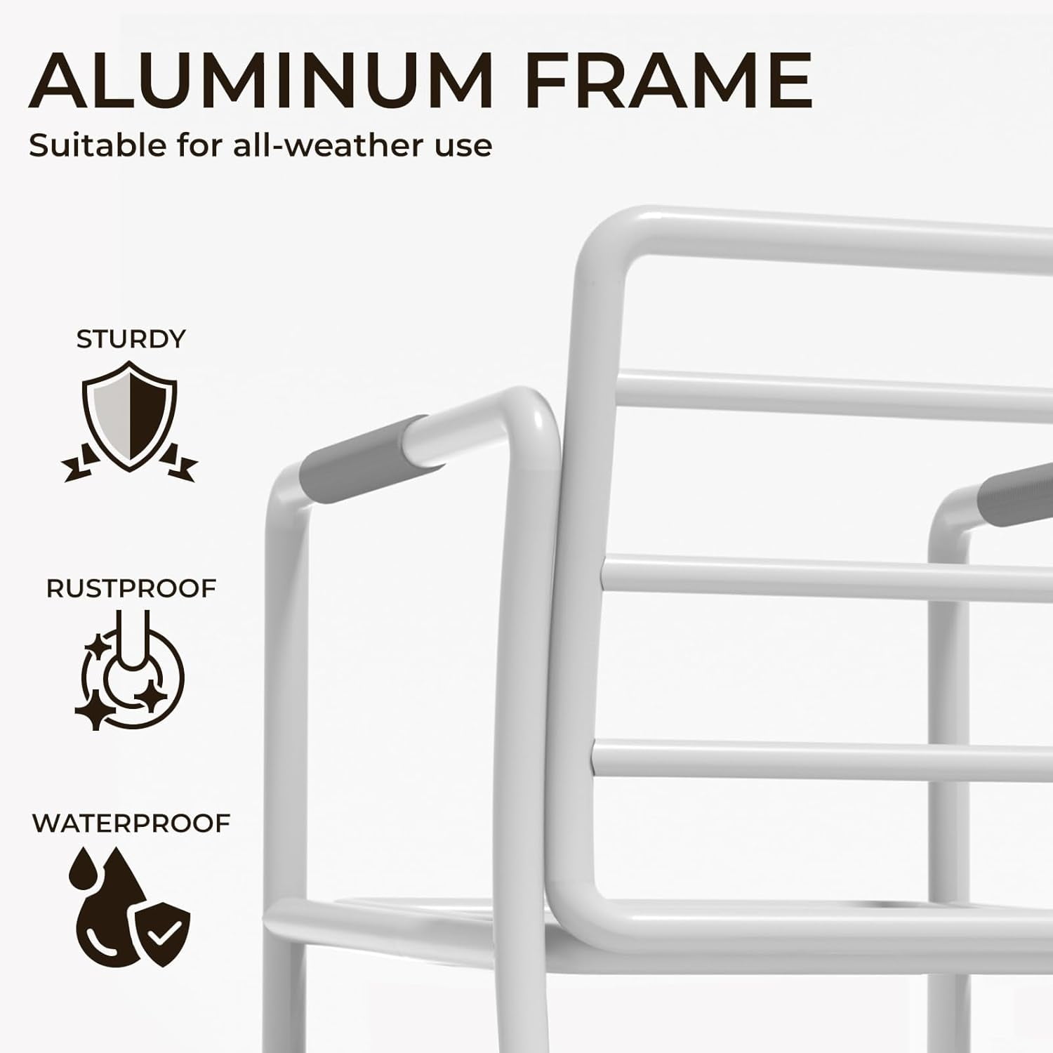 MBY Aluminum Patio Furniture Set, 5-Seat Conversation Set with 2 Swivel Rocking Chairs & Oversized Fire Pit Table and Glass Wind Guard, All-Weather for Balcony Garden, White