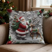 Honmine Throw Pillow Cover 20x20 Inch,Santa Blue and Silver with Forest with Deer Merry Christmas Throw Pillow Case,Home Decor Cushion Covers for Sofa Living Room Couch Bed