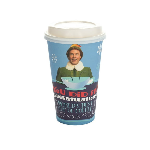 5 1/4" 16 oz. Buddy the Elf Disposable Paper Coffee Cups with Lids - 12 count