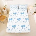 thumbnail image 3 of Erosebridal Cute Blue Bow Queen Sheet Sets for Girls, Polkadot Ribbon Bed Set for Kids, 4 Pieces, 3 of 6