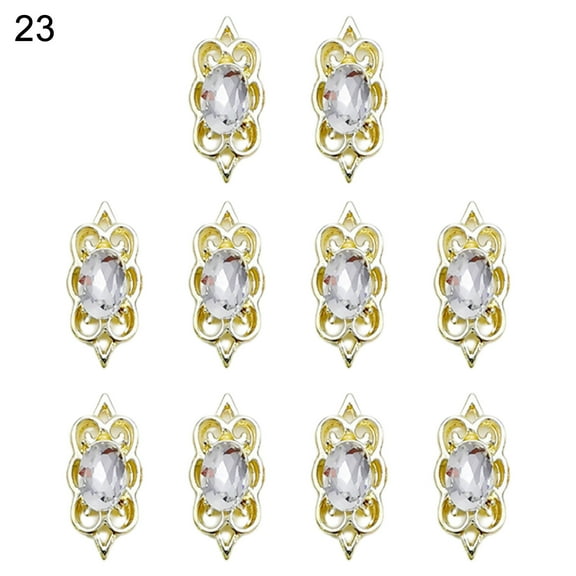 Sunjoy Tech 10Pcs Nail Jewelry Retro Shiny Wide Application Decorative Metal Faux Crystal Style 3D Nail Art Decoration Nail Supplies