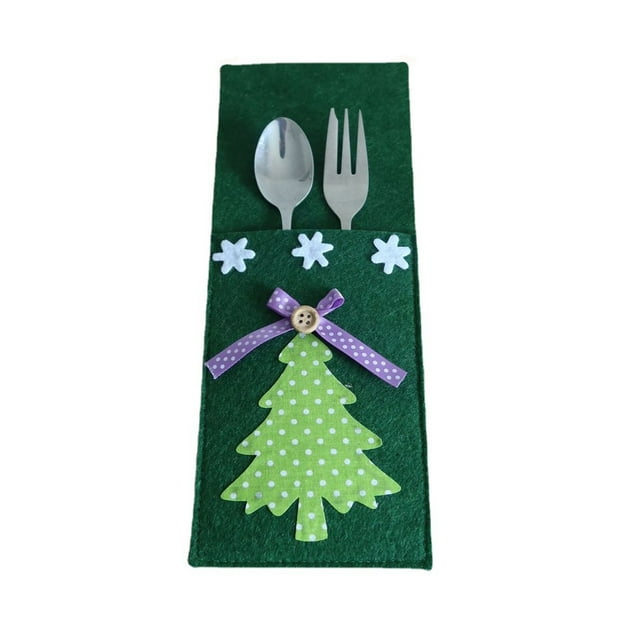 stanreset 4 Pieces/Set Christmas Tree Dinnerware Holder Bag Storage Pouch Decoration Organizer Fork Spoon Festival Party Green