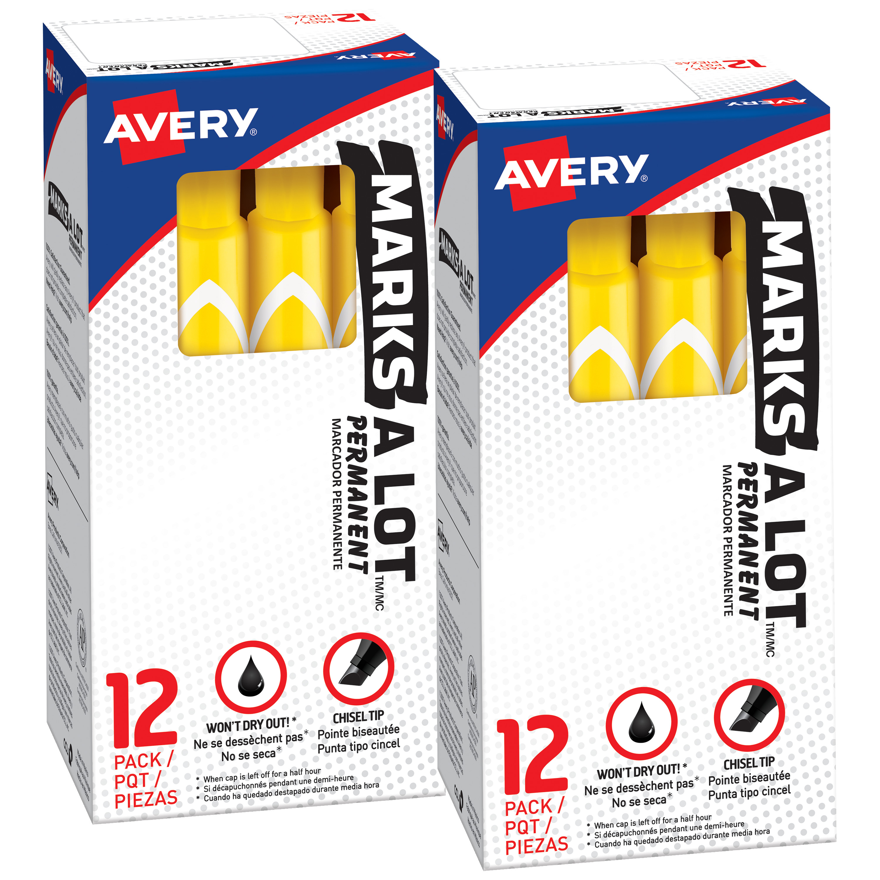 Avery Marks A Lot Permanent Markers, Yellow, 24 Total (50215)