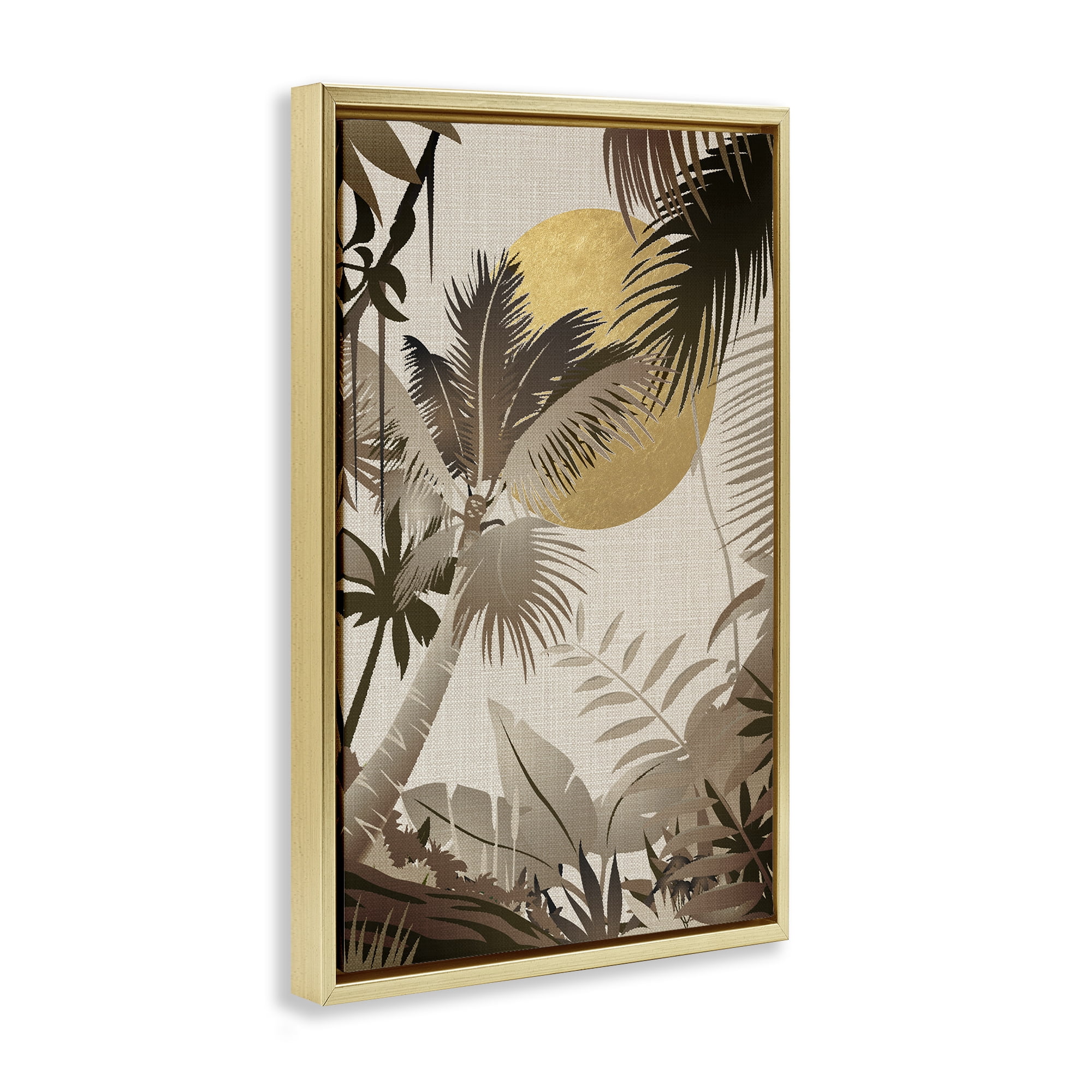 Stupell Industries Neutral Tropical Trees Plants & Flowers Painting Gold Floater Framed Canvas Art Print Wall Art, 17 x 25