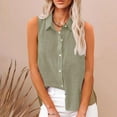thumbnail image 4 of Olyvenn Cotton Linen Shirts for Women Sleeveless Collared Tops Oversized Button Up Blouses Work Shirts Casual Summer Tshirt Army Green M, 4 of 8