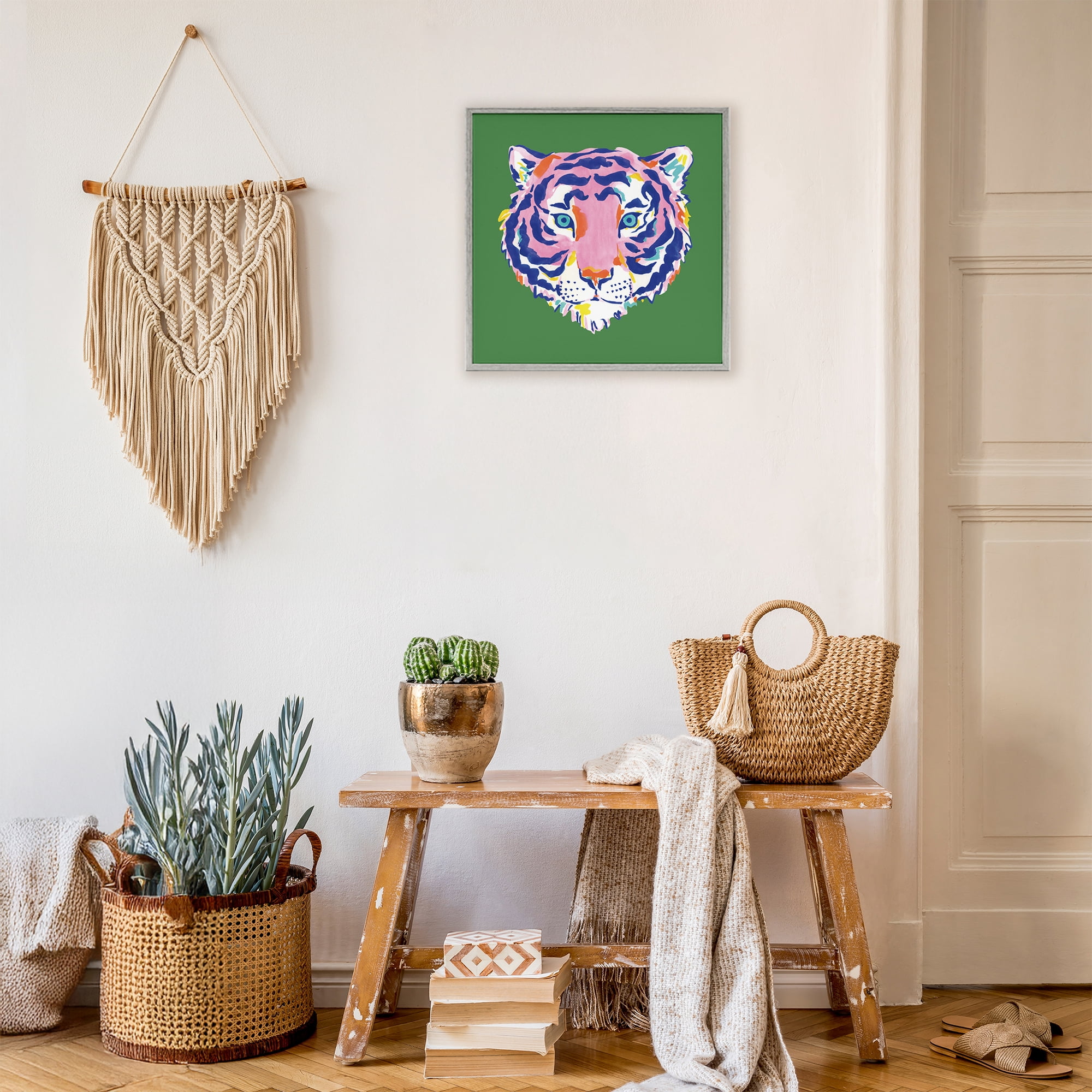 Stupell Industries Exotic Boho Tiger Face Gray Framed Giclee Art, design by Karolina Sato