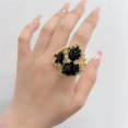 thumbnail image 3 of Vintage Oval Round Stone Statement Ring for Women Gold Plated Elegant Colorful Birthstone Flower Beaded Adjustable Open Wrap Finger Rings Comfort Fit Antique Art Deco Jewelry, 3 of 12