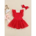 thumbnail image 2 of Xingqing 2 Pcs Barboteuse Bébé Fille Robe en Dentelle à Volants Manches Fleurs Taille Haute Tutu Combinaisons Bandeau, 2 of 7