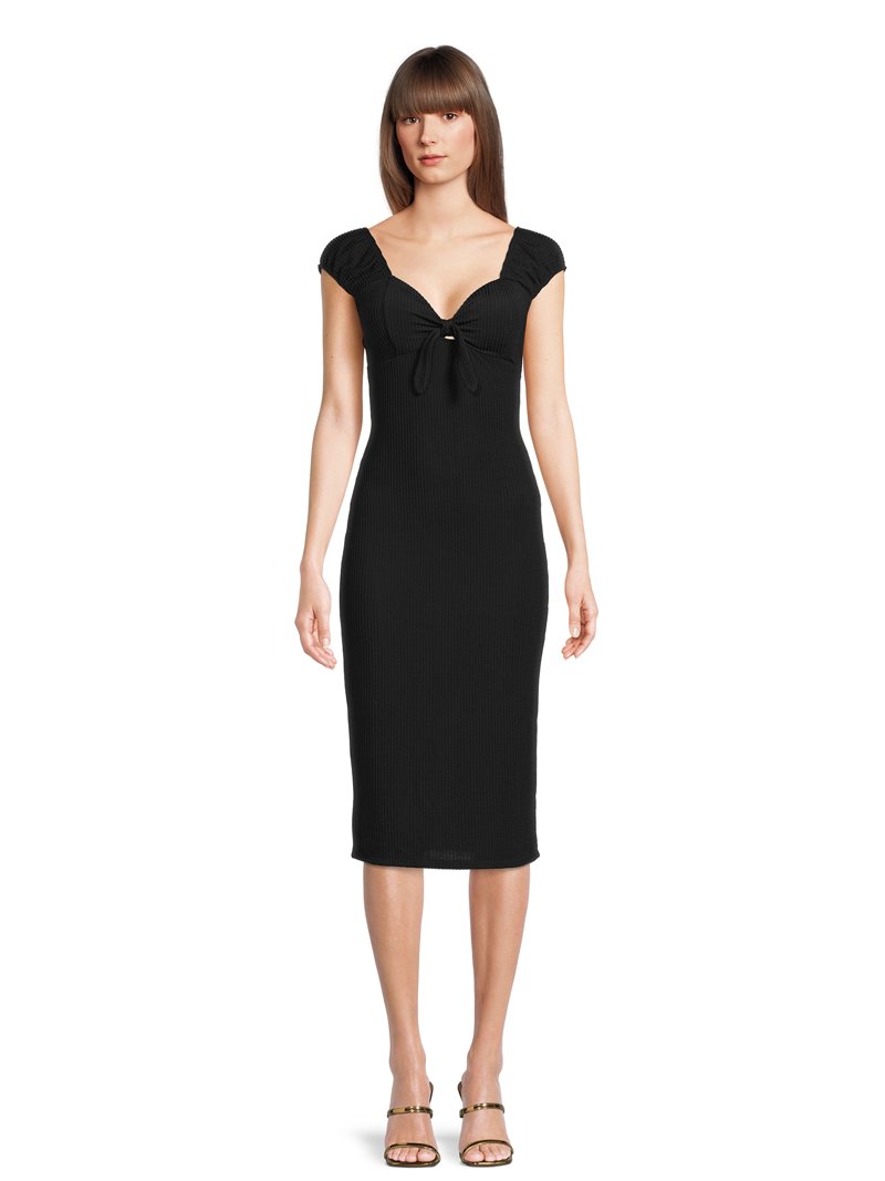 No Boundaries Juniors Flirty Comfortable Ribbed Midi Dress with Sweetheart  Neckline - Walmart.com