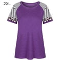 thumbnail image 1 of Camiseta de mujer con estampado de rayas, manga corta, blusa con cuello redondo, violeta, XXL Vogacara  AP001776-20, 1 of 7
