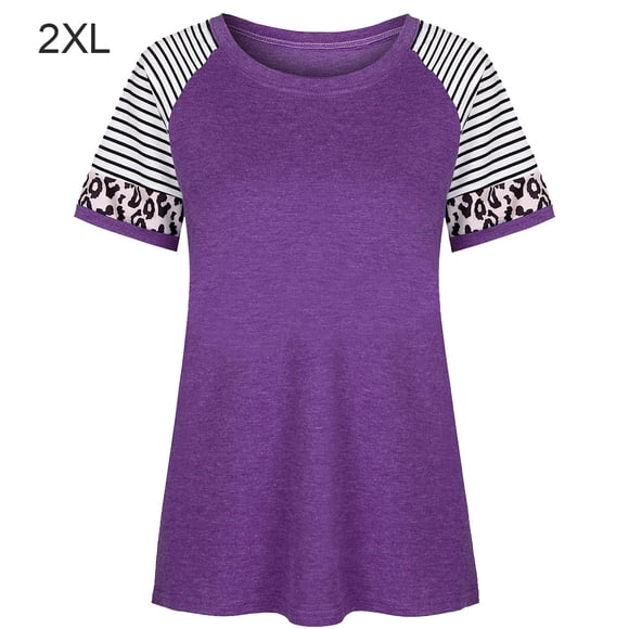 Camiseta de mujer con estampado de rayas, manga corta, blusa con cuello redondo, violeta, XXL Scienceny AP001776-20