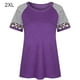 thumbnail image 1 of Camiseta de mujer con estampado de rayas, manga corta, blusa con cuello redondo, violeta, XXL Kearding  AP001776-20, 1 of 7