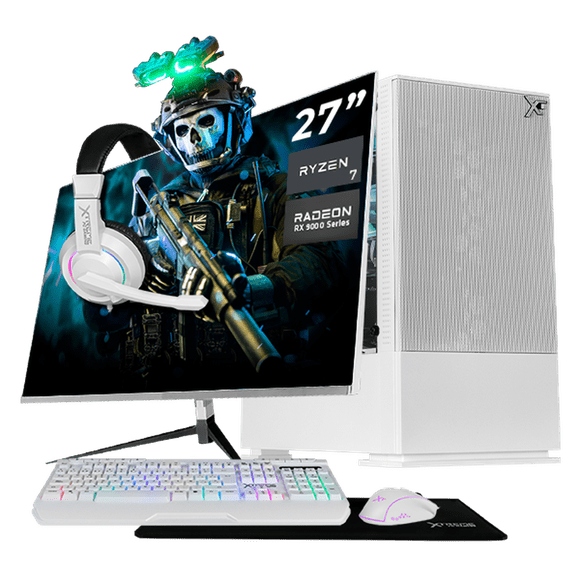 PC Gamer Completa Xtreme PC Gaming AMD Radeon RX 9060 Ryzen 7 5700X 32GB SSD 1TB Monitor 27 165Hz Sistema Liquido WIFI BT W10 White gaming competitivo y streaming