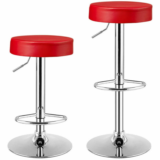 Gymax 2PCS Adjustable Swivel Bar Stool PU Leather Kitchen Counter Bar Chairs Red