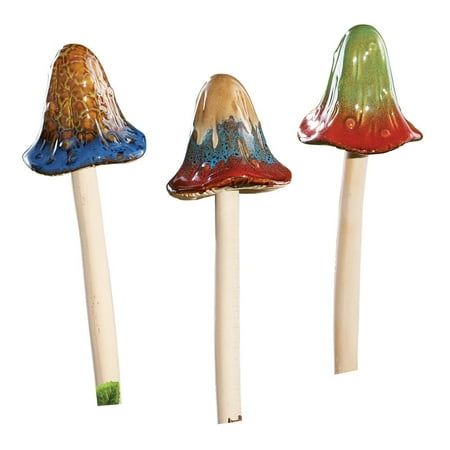 - Mushroom Toadstool Stakes Garden Chimes - Set of 3 Glazed Ceramic Chimes