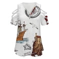 thumbnail image 4 of Ocean Nautical Vintage Sea Coastal Lighthouse Boat Womens Summer V Neck Zipper Top Short Sleeve T Shirt Off Shoulder Top Casual Classy Loose Shirts, 4 of 7