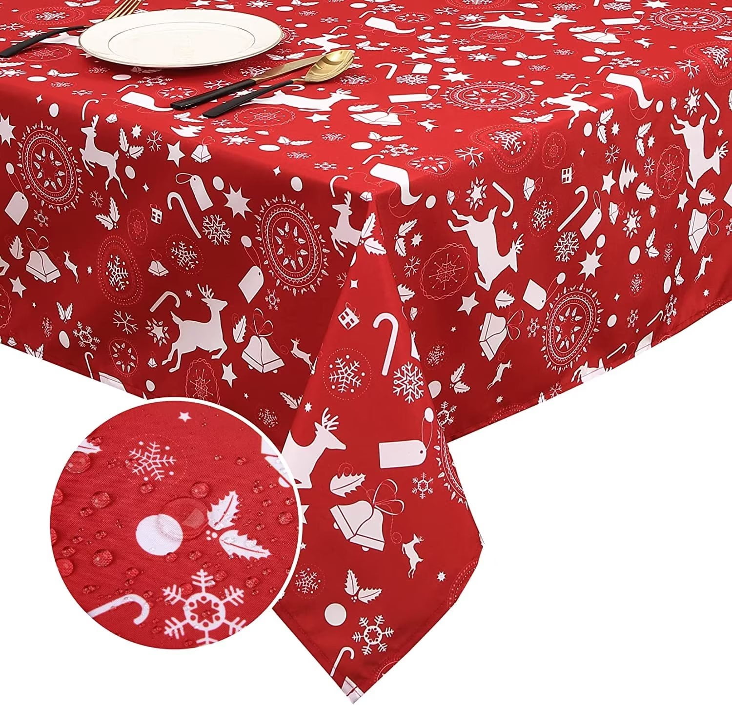 GlowSol Christmas Decorative Fabric Table Cover for Rectangle Tables