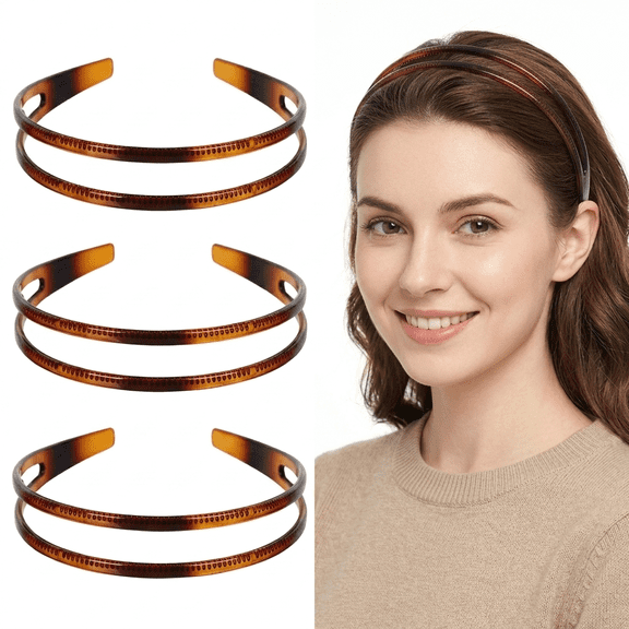3-Pack Plastic Headband – Double Row Teeth Comb Headband, Simple and Chic Hair Hoop for Women Daily Decoration