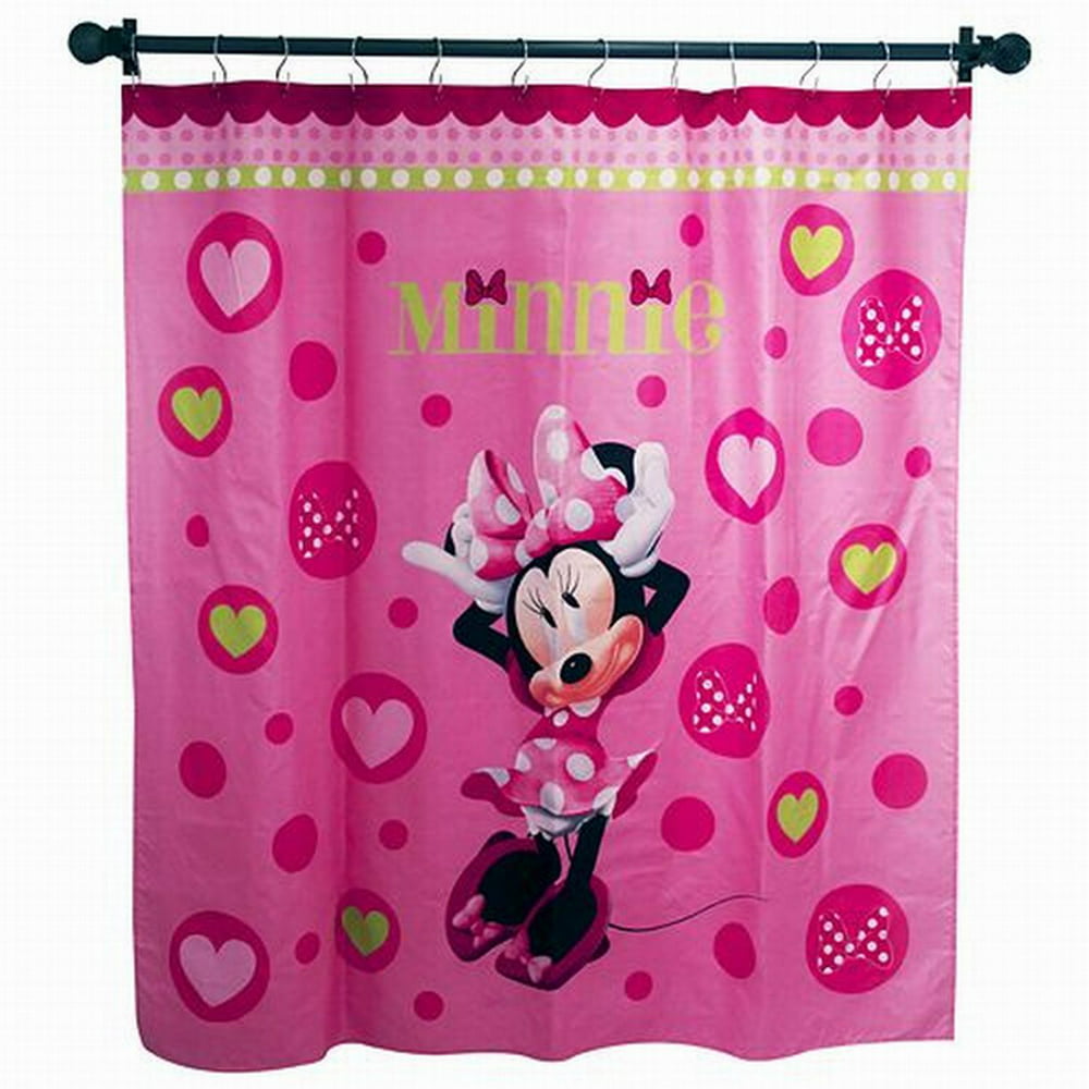 Disney Minnie Mouse Pink Hearts Microfiber Shower Curtain
