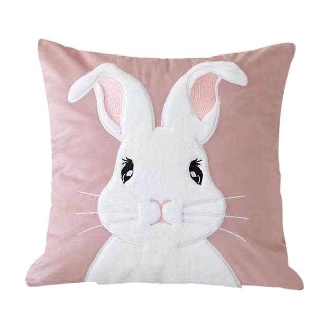 Qiweii Minimalist Easter Pillow Cover,Cute Rabbit Printed Cushion Case for Sofa Bed Holiday Festive Decor