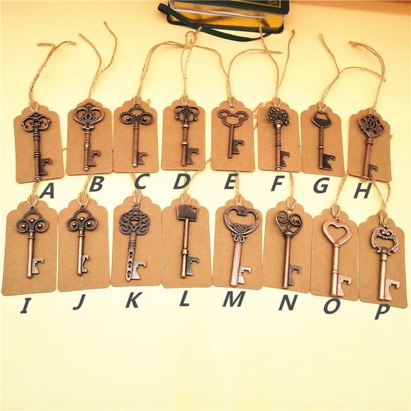 Abridor de botellas, regalos de boda, abridor de botellas con forma de llave esqueleto vintage, abridores de botellas con forma de llave con tarjetas de etiqueta de acompañante y llaveros, regalos de