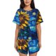 thumbnail image 1 of Balery Sunflower Starry Night Vibes Conjunto de Pijama para Mujer con Estampado, Dos Piezas de Manga Corta y Shorts, Ropa de Dormir Suave con Cuello Redondo y Bolsillos-Medium, 1 of 6