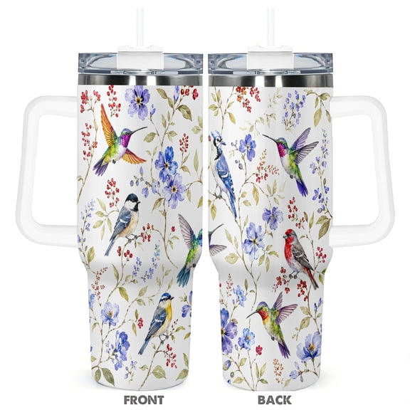 Hummingbird 40oz Travel Tumbler With Handle Lid And Straw For Bird Lovers
