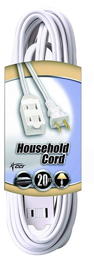 Coleman Cable 16/2 SPT-2 3-Outlet Cube Tap Extension Cord with Safety Cover, White, 20-Foot