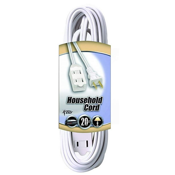 Coleman Cable 9415 Extension Cord with 2 Power Outlets, White, 20Foot