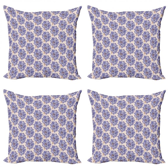 Floral Throw Pillow Cushion Case Pack of 4, Spring Pattern with Delicate Flower Bunch, Modern Accent Double-Sided Print, 4 Sizes, Champagne Lavender Blue, by Ambesonne