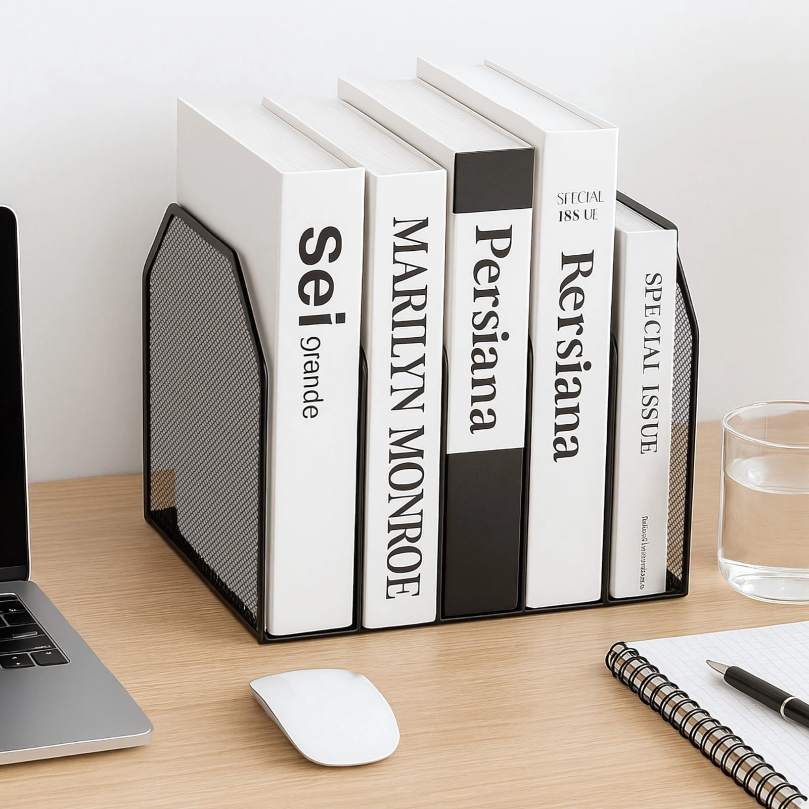 Mesh File Organizer, 5 Slot Vertical Desk File Holder, Black Metal Document Sorter, Detachable Desktop Storage for Office, Home, Books, Mail, Files