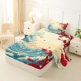 thumbnail image 2 of Castle Fairy Ukiyo-e Cherry Blossom Wave Twin Sheets 3pcs,Sunlit Vintage Ocean Art Bedding,Cream Blue,1 Fitted Sheet,1 Flat Sheet and 1 Pillowcase, 2 of 6