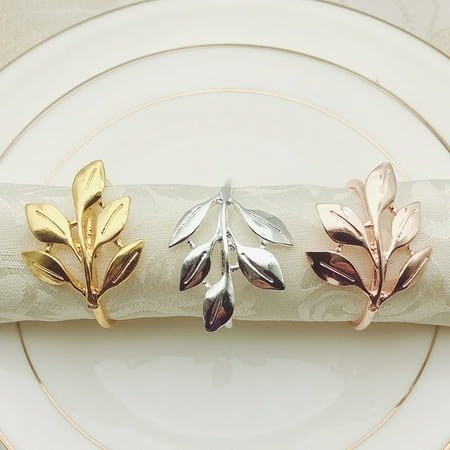 

6Pcs Metal Leaf Napkin Rings Tablecloth Buckles Christmas Hotel Wedding Decor Gold Metal