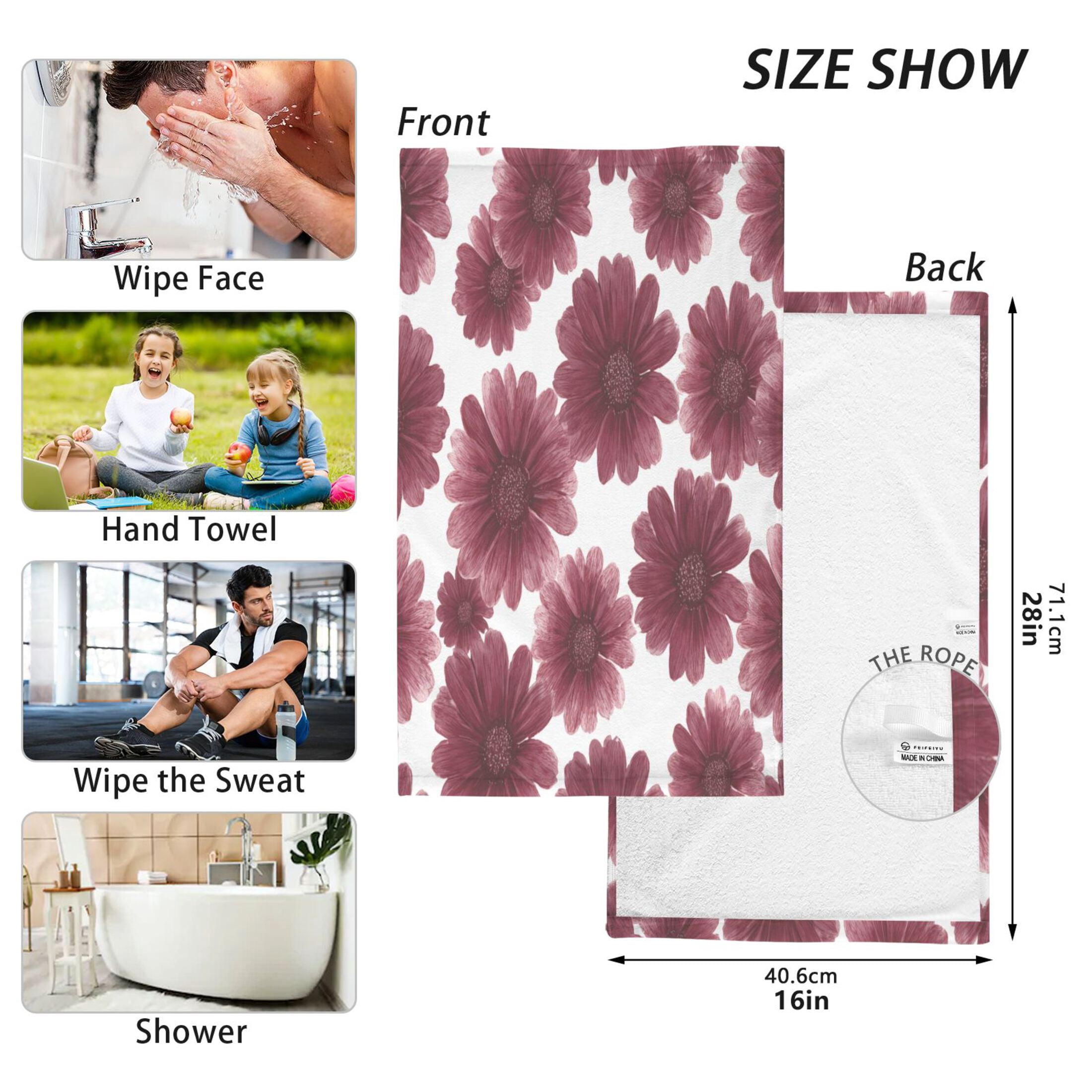 2 Pieces of Cotton Towel Face Towel Set Hand Towel Bath Towel Cotton Bath Towel Sets Seamless Pattern Maroon