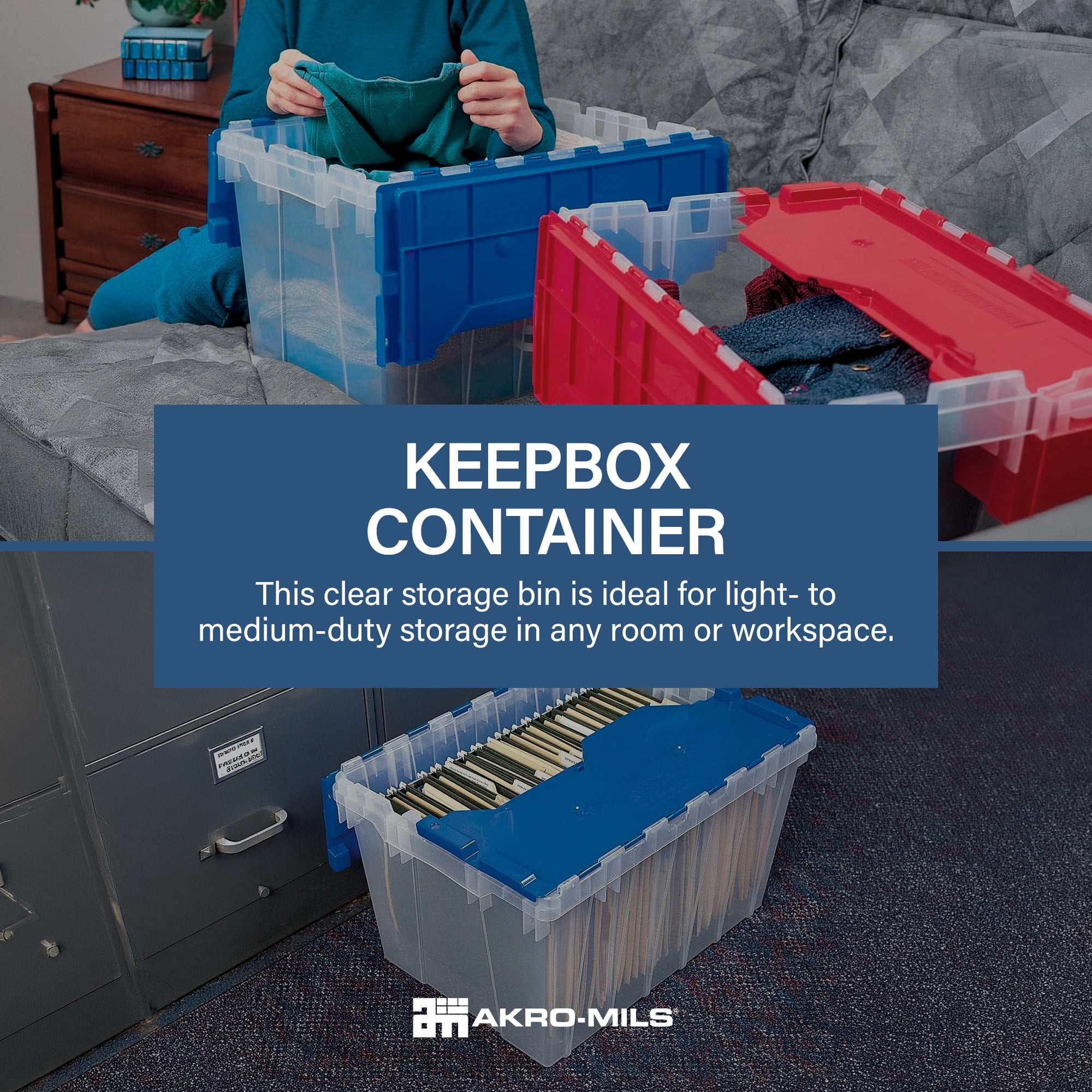 Akro-Mils 12 Gallon Clear Plastic Storage Container, Hinged Lid