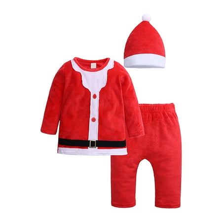 

EHTMSAK Newborn Infant Baby Toddler Girl 3PCS Outfits Long Sleeve Christmas T Shirts and Pants Set Clothing Set with Hat Red 0-18M 80