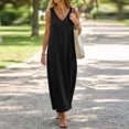 thumbnail image 4 of ClodeEU Women's V Neck Wide Strap Sleeveless Linen Maxi Dress, Casual Loose Summer Dress Black,Women's Plus L, 4 of 7