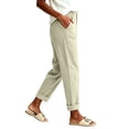 thumbnail image 4 of VBVC Women's Cotton Linen Cuffed Chino Pants , Straight Leg Trousers For Women , Ladies' High Waisted Work Pants with Pockets, Khaki , S-3XL, 4 of 7